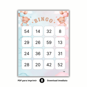 Bingo Chá de Revelação de Números para Baixar - AZUL E ROSA - 120 cartelas