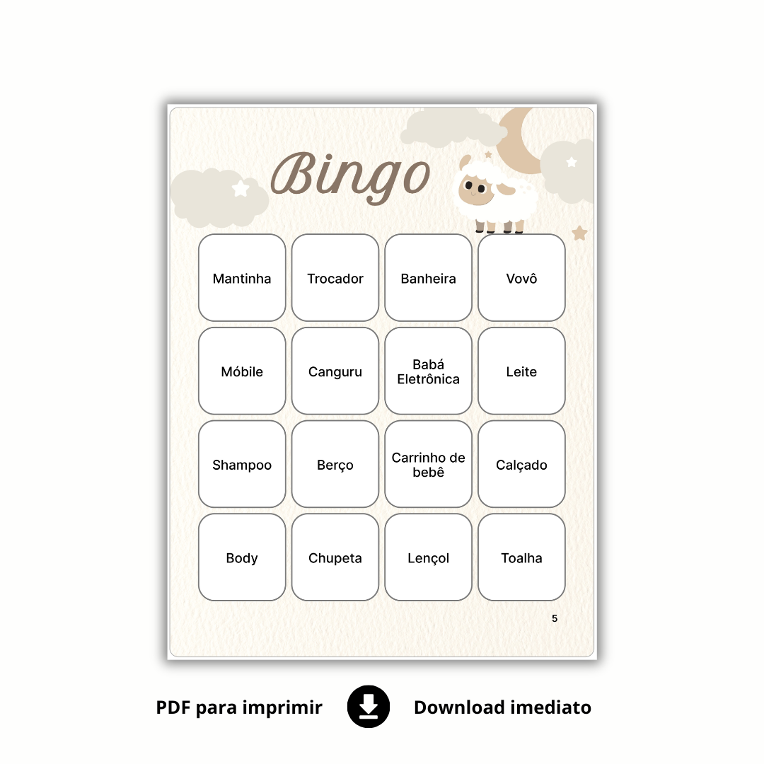 Bingo Chá De Bebê Para Baixar - OVELHINHA