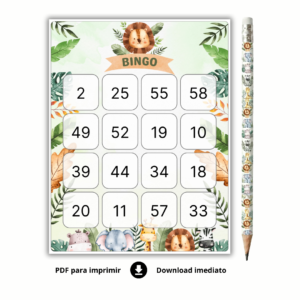 Bingo Chá de Bebê de Números Para Baixar - SAFÁRI - 120 cartelas