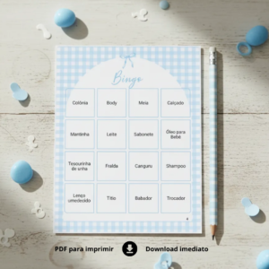 Bingo Chá de Bebê menino Xadrez Azul