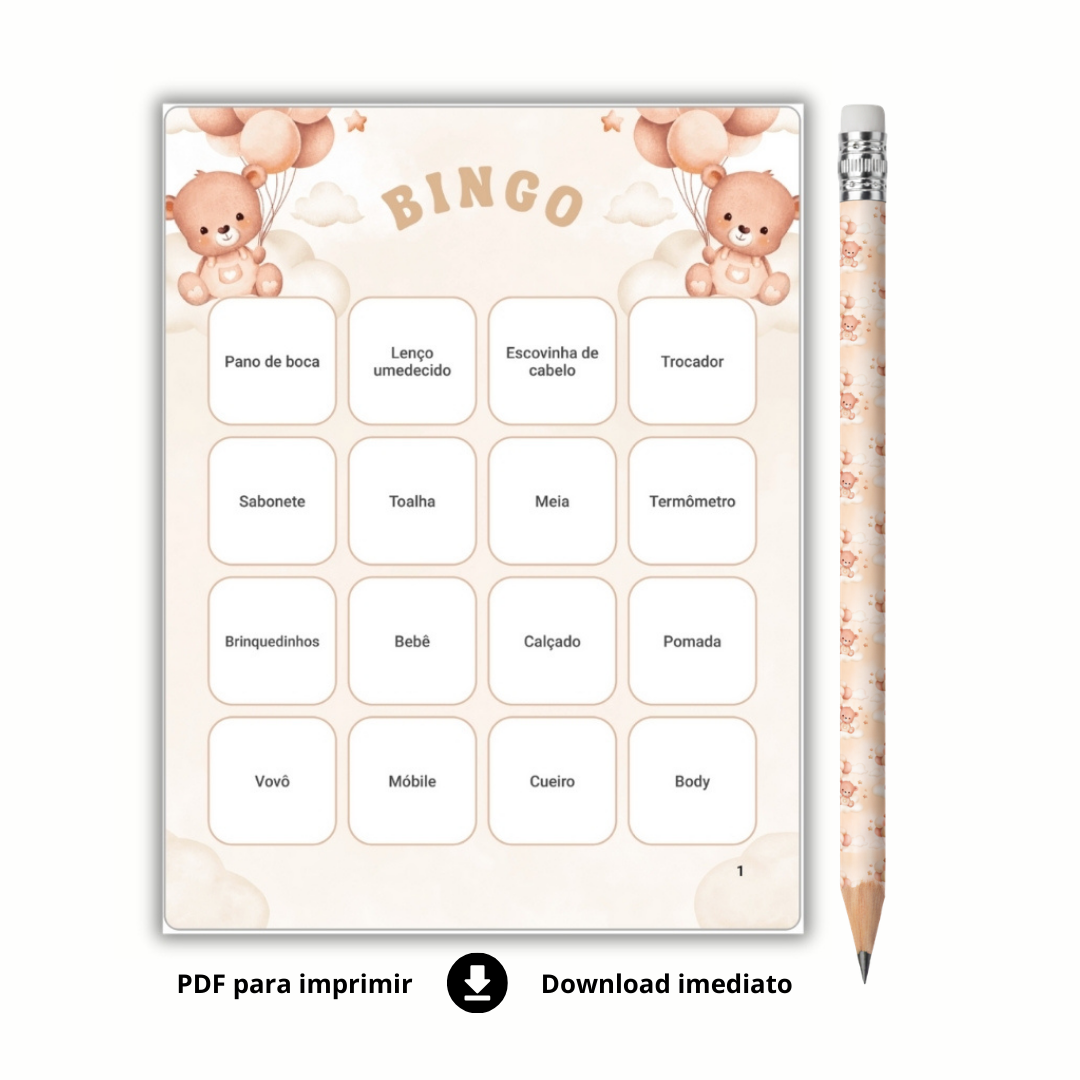 Bingo Chá De Bebê Para Baixar - URSO MARROM