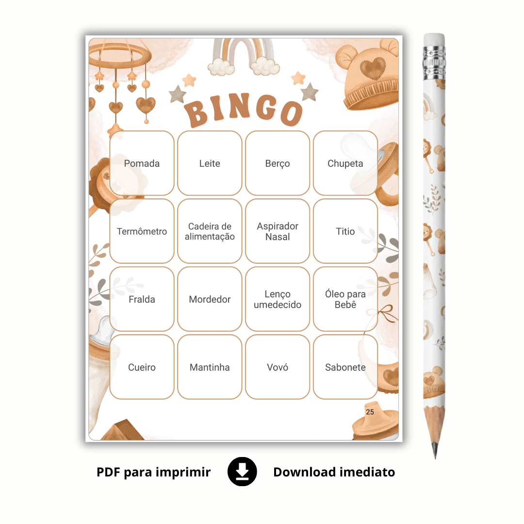 Bingo Chá De Bebê Para Baixar - ITENS MARROM