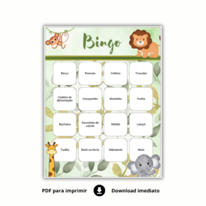 Bingo Chá De Bebê Para Baixar - SAFARI - 100 cartelas