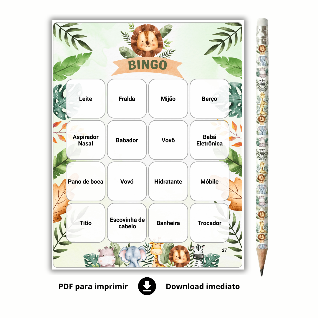 Bingo Chá De Bebê Para Baixar - SAFARI PADRÃO