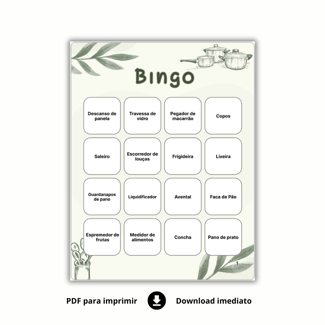 Bingo Chá De Panela / Chá de Cozinha Para Baixar - (VERDE)
