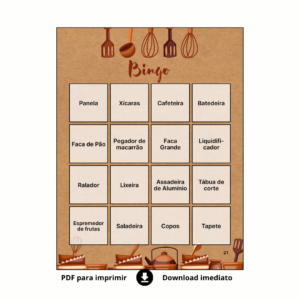 Bingo Chá De Panela / Chá de Cozinha Para Baixar - (RÚSTICO) - 100 cartelas