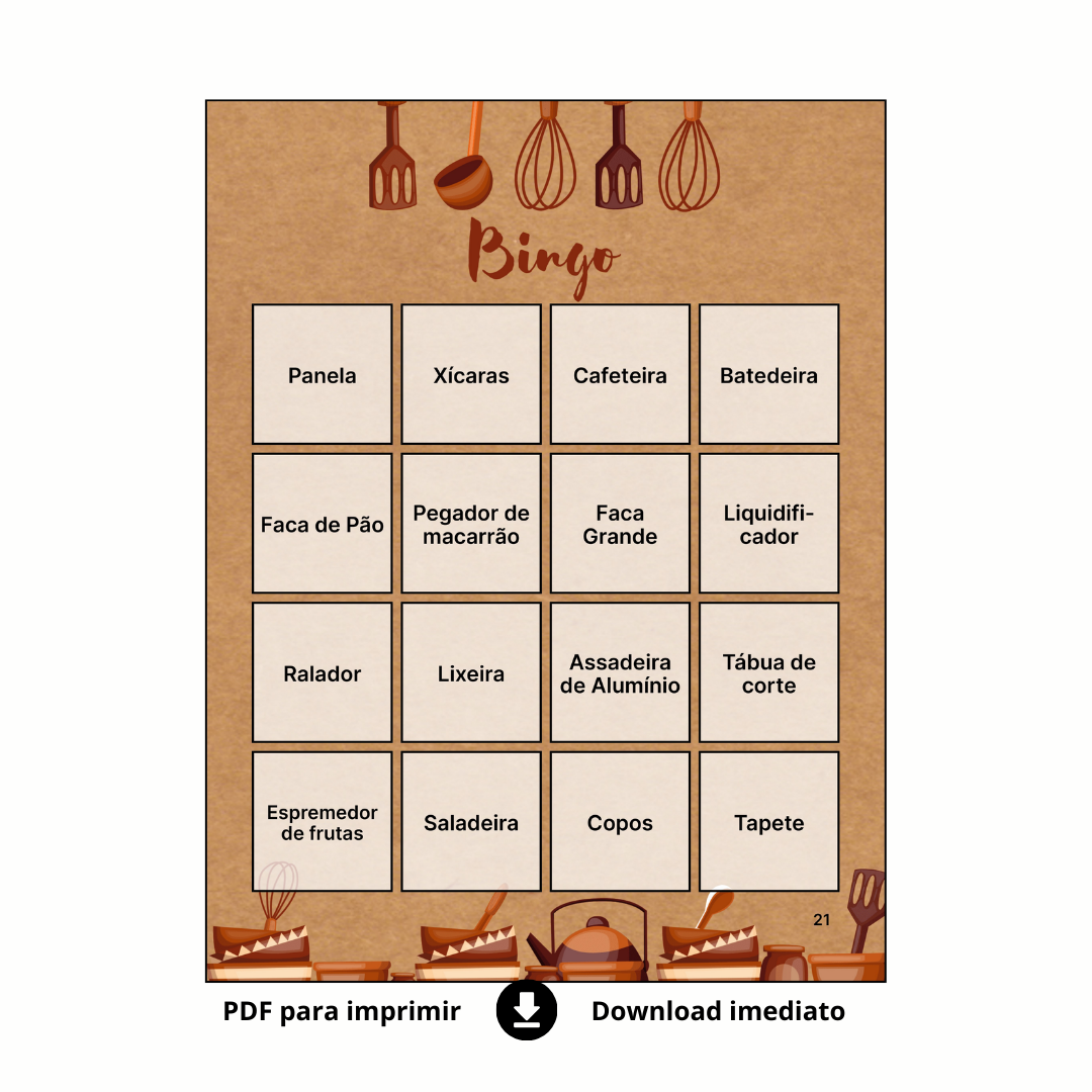 Bingo Chá De Panela / Chá de Cozinha Para Baixar - (RÚSTICO) - 100 cartelas