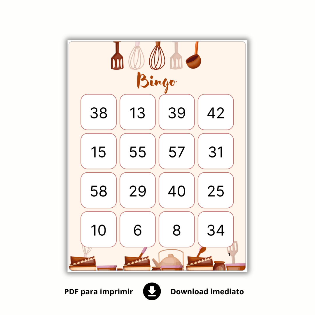 Bingo chá de panela (números) - 120 cartelas