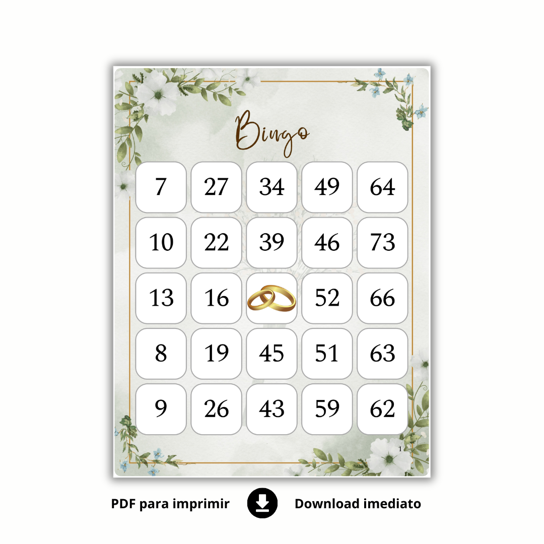 Bingo de Casamento - FLORES BRANCAS - 150 cartelas