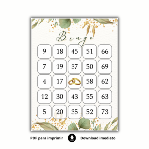 Bingo de Casamento para Baixar - FOLHAS VERDES - 150 cartelas