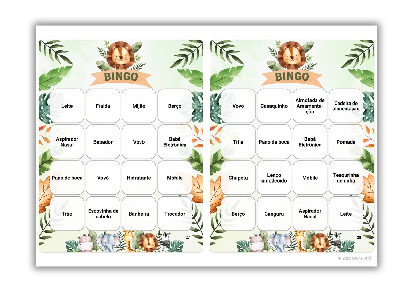 Bingo Chá De Bebê Para Baixar - SAFARI PADRÃO 2 Bingo Chá De Bebê Para Baixar - SAFARI PADRÃO - Imagem 2