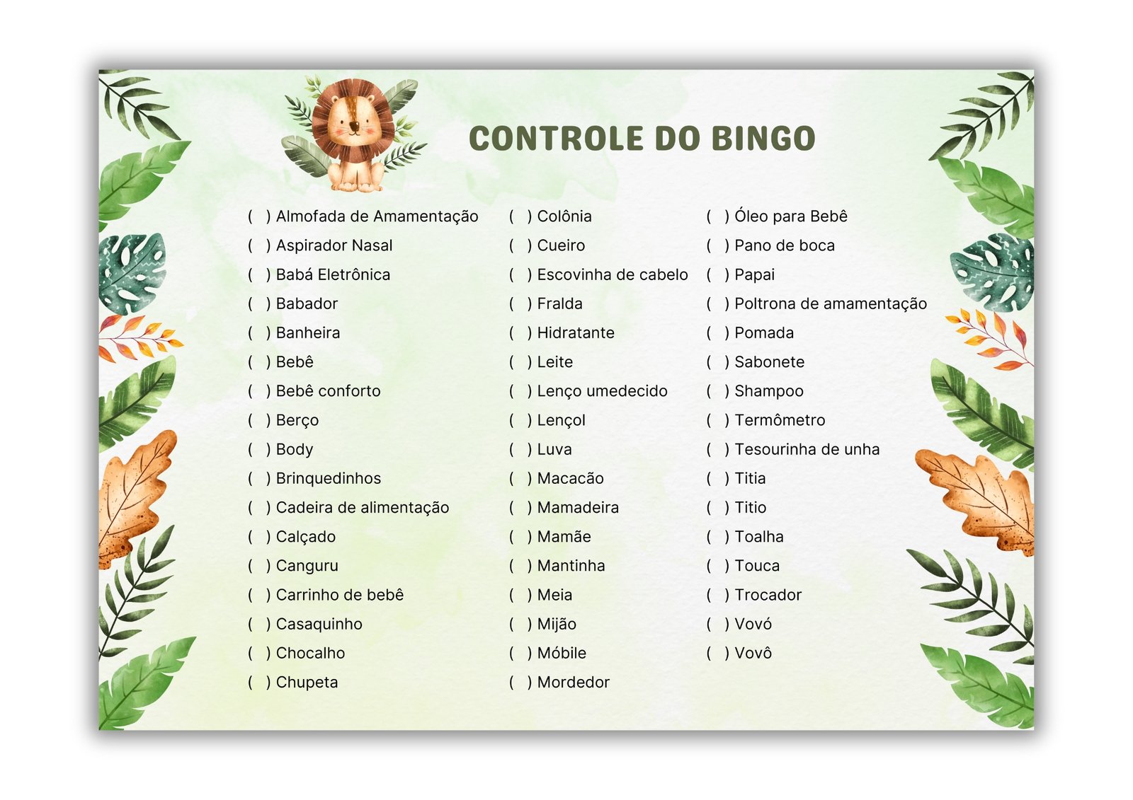 Bingo Chá De Bebê Para Baixar - SAFARI PADRÃO 5 Bingo Chá De Bebê Para Baixar - SAFARI PADRÃO - Imagem 5