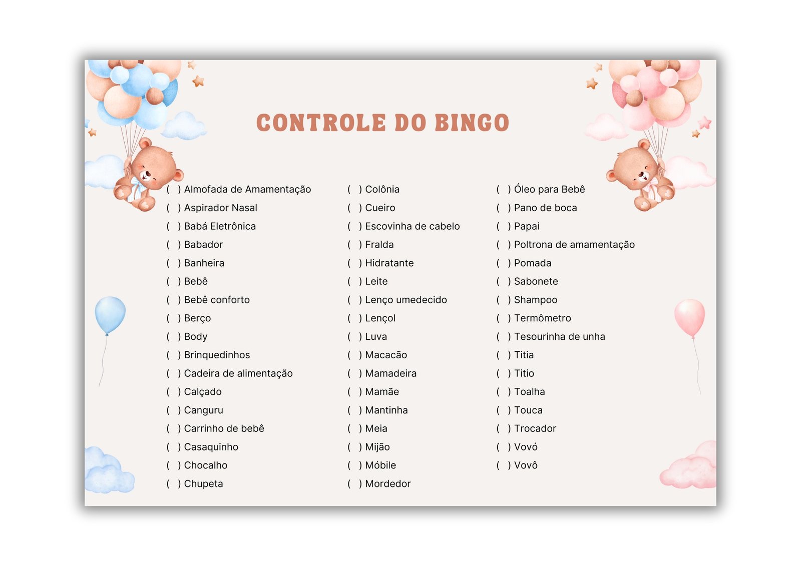 Bingo Chá De Revelação Para Baixar - URSO AZUL E ROSA 4 Bingo Chá De Revelação Para Baixar - URSO AZUL E ROSA - Imagem 4