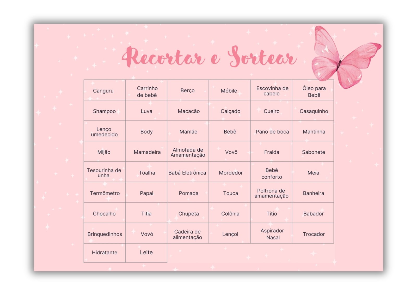 Bingo Chá De Bebê menina Para Baixar - BORBOLETA ROSA GRANDE 4 Bingo Chá De Bebê menina Para Baixar - BORBOLETA ROSA GRANDE - Imagem 4
