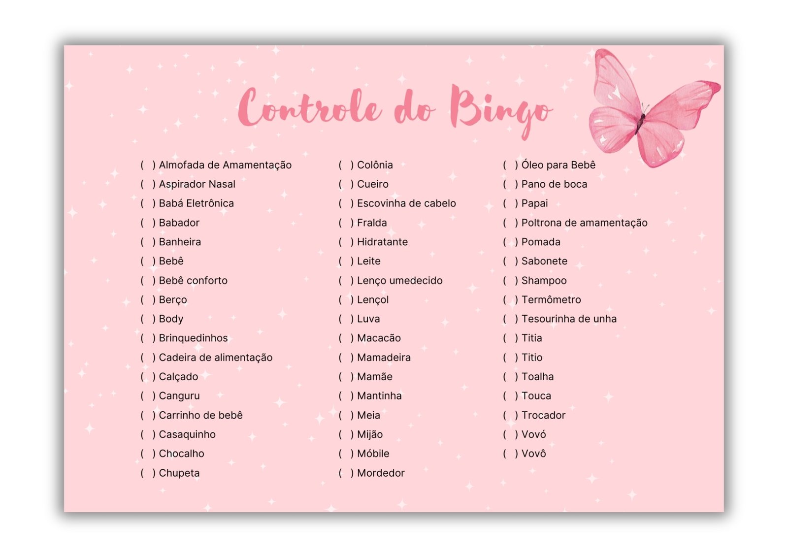 Bingo Chá De Bebê menina Para Baixar - BORBOLETA ROSA GRANDE 5 Bingo Chá De Bebê menina Para Baixar - BORBOLETA ROSA GRANDE - Imagem 5