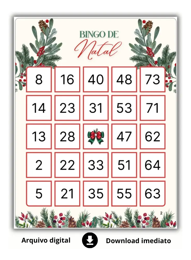 Bingo de Natal de Números - 100 cartelas
